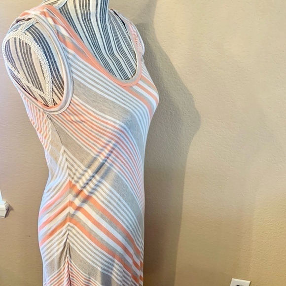 Calvin Klein Dress Sz 6 T-Shirt Dress Midi Striped Peach Grey Sleeveless - Picture 5 of 14